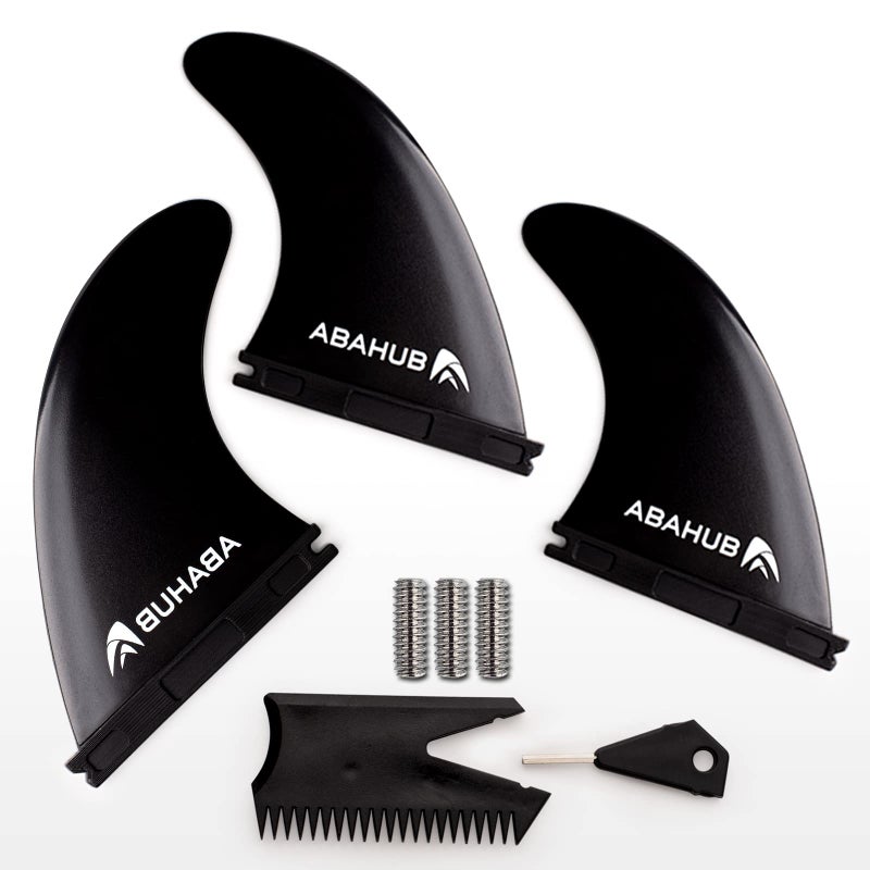 Abahub Surfboard Thruster Fins Set, Compatible with Future Style Fin Box, Fiberglass Reinforced High Performance Surf Fin for Surf Boards, Surfing Longboard, Shortboard, with Screws and Key, Black - Image 1